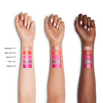 Shiseido ColorGel LipBalm arm swatches on light, medium and dark skin tones continued