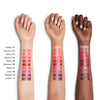 Shiseido ColorGel LipBalm arm swatches on light, medium and dark skin tones