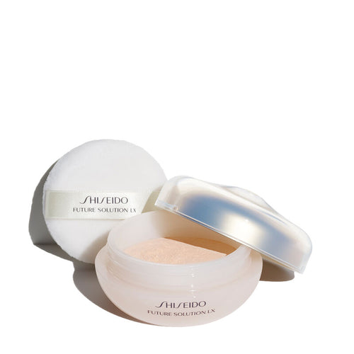 Shiseido Future Solution LX Total Radiance Loose Powder open jar with puff