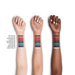Shiseido Kajal InkArtist swatches on light, medium and dark skin tones