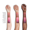 Shiseido VisionAiry Gel Lipstick swatches on light, medium and dark skin tones